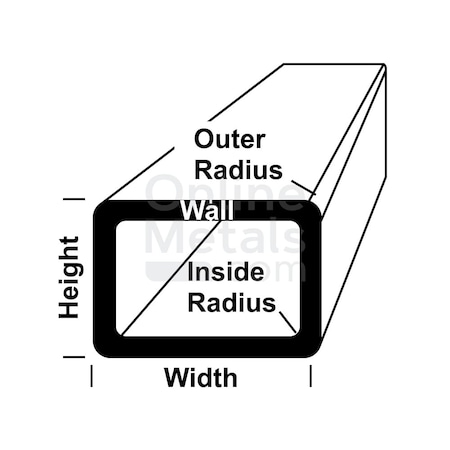 Tube-Rectangle Radius Corner, Aluminum, 6061 Alloy Type, 12 L.